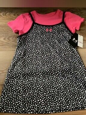 Under Armour Girls' Pink & Black Dot Tank Dress Set Size 5 Or 6(NWT)